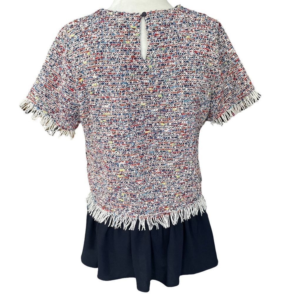 Jade Melody Tam Tweed Ruffle Multi Color Top Blouse Shirt